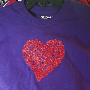 Purple Gildan Glittered Red Hearts in A Heart